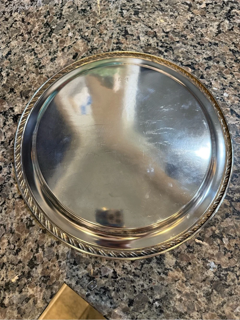 Vintage Oneida Silver Plate Round Serving Tray 12.25” Diameter Ornate